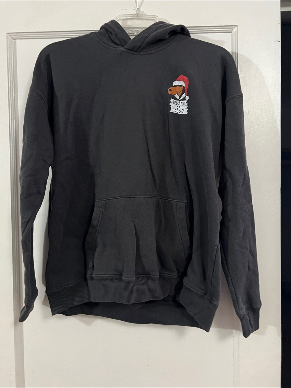 abercrombie kids Black Hoodie with Santa Dog Chest Graphic